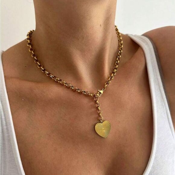 Gold Heart Pendant Necklace S981 - Picture 1 of 4